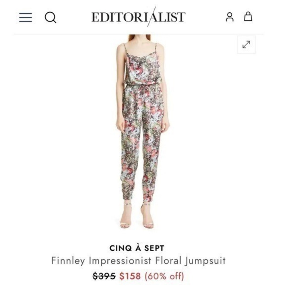 Cinq a Sept Finnley Impressionist Floral Jumpsuit Spaghetti Strap Drawstring S - Picture 4 of 6